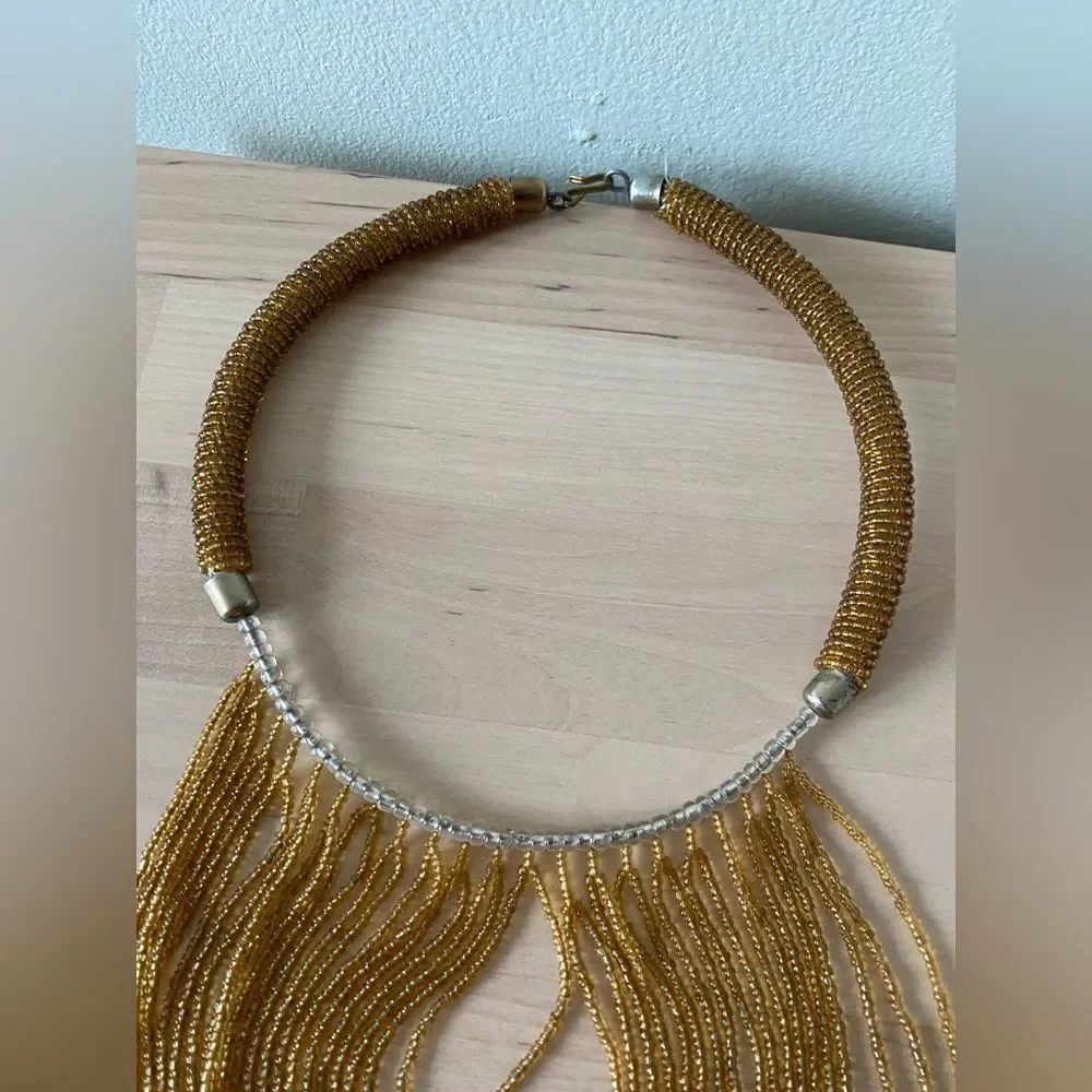 African Beaded Necklace with Bead Train